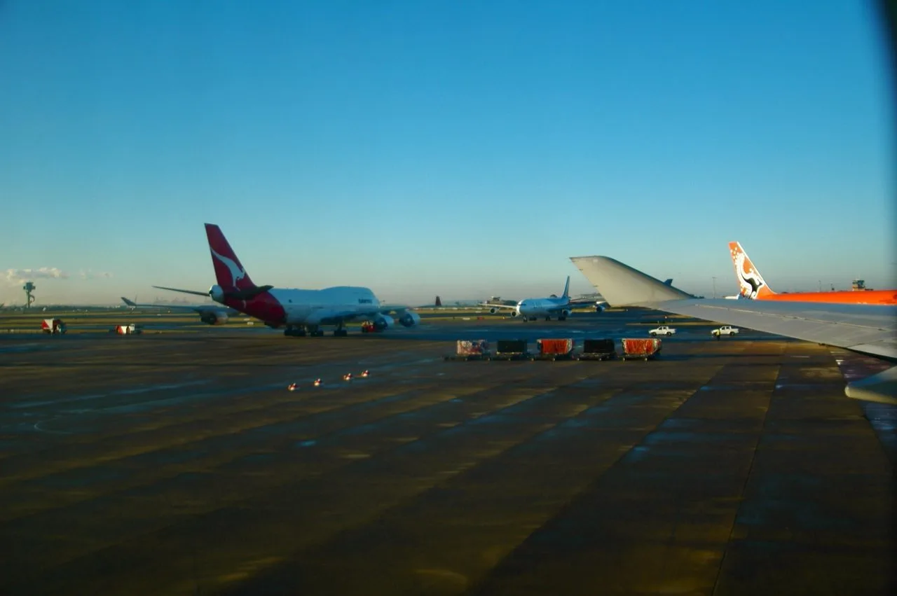 Aircraft on the tarmac and taxiways at Melbourne Airport