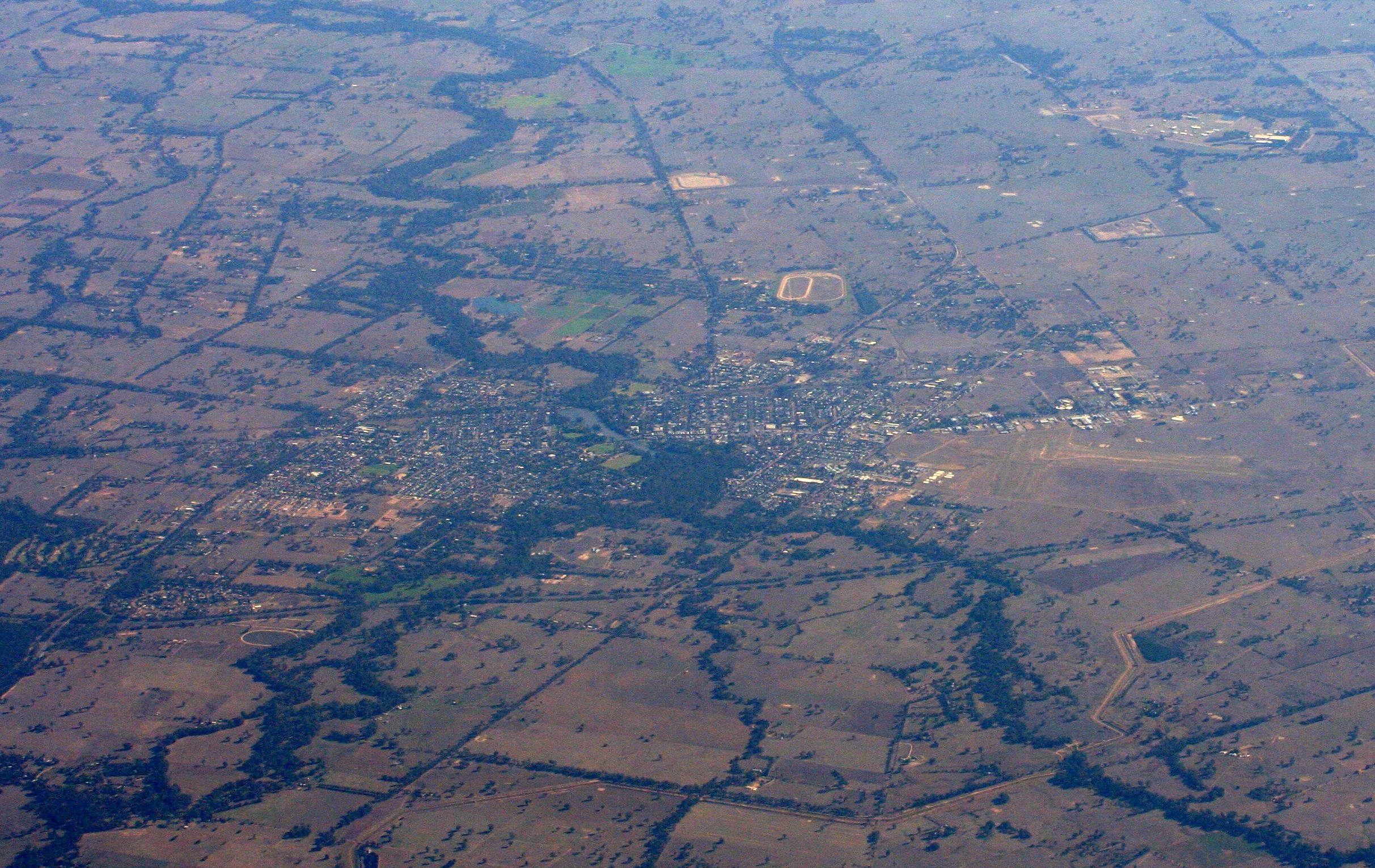 Benalla, Victoria – Aerial View Aerial view of Benalla, Victoria, near the site of the Benalla Munitions Facility infrastructure upgrades