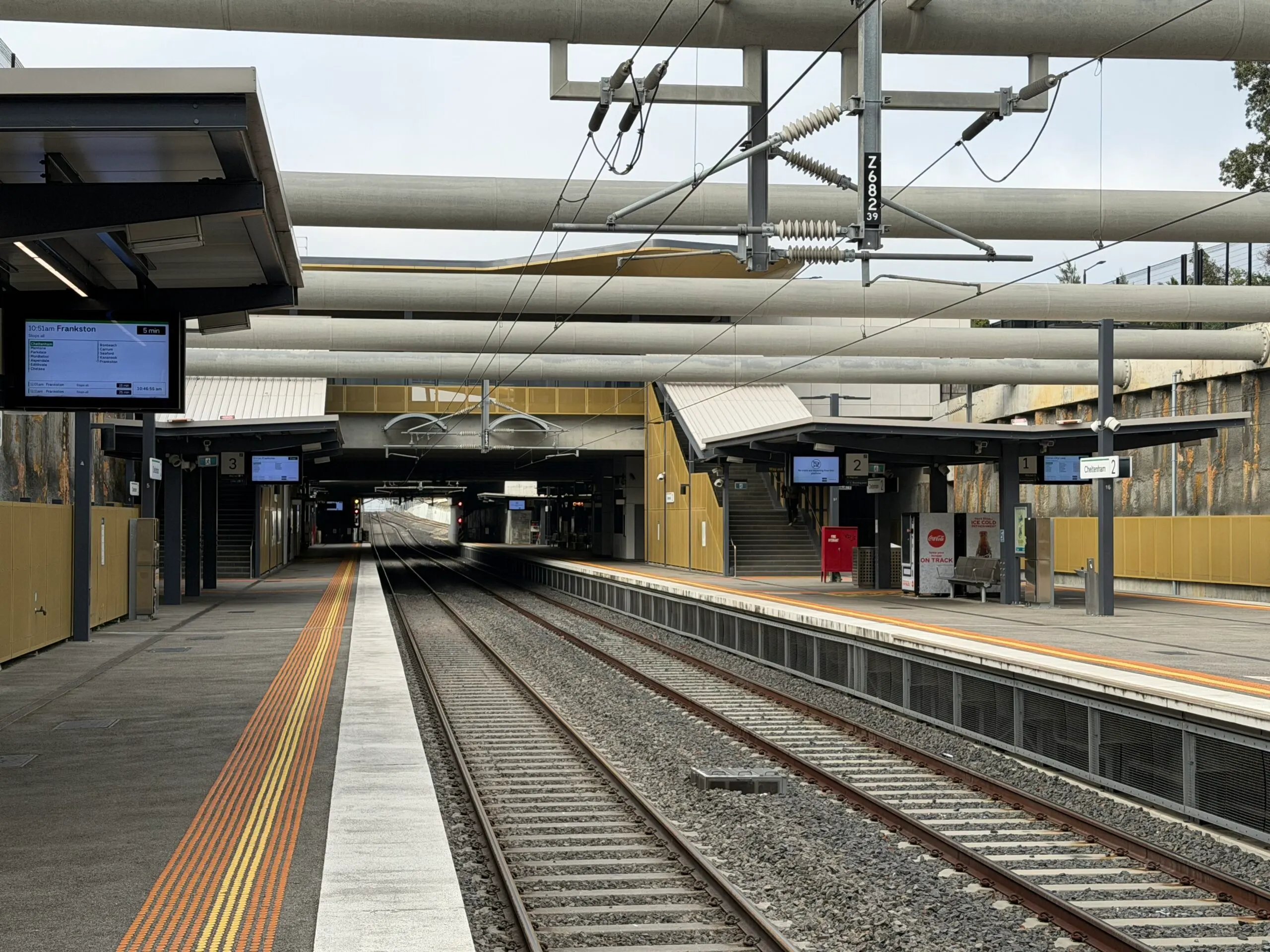 Cheltenham Railway Station – SRL East Cheltenham railway station platform, Melbourne, near the site of the Suburban Rail Loop East tunnelling and new underground station works
